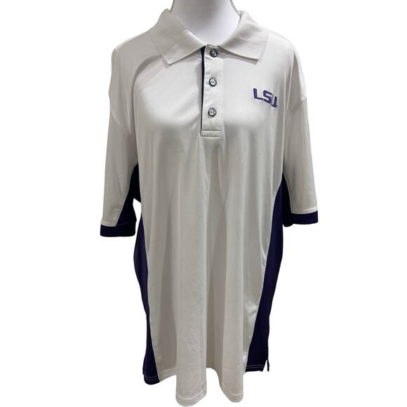LSU Tigers Mens XL Polo Shirt White Purple Embroidered Logo Dry Fit collegiate - Picture 1 of 7